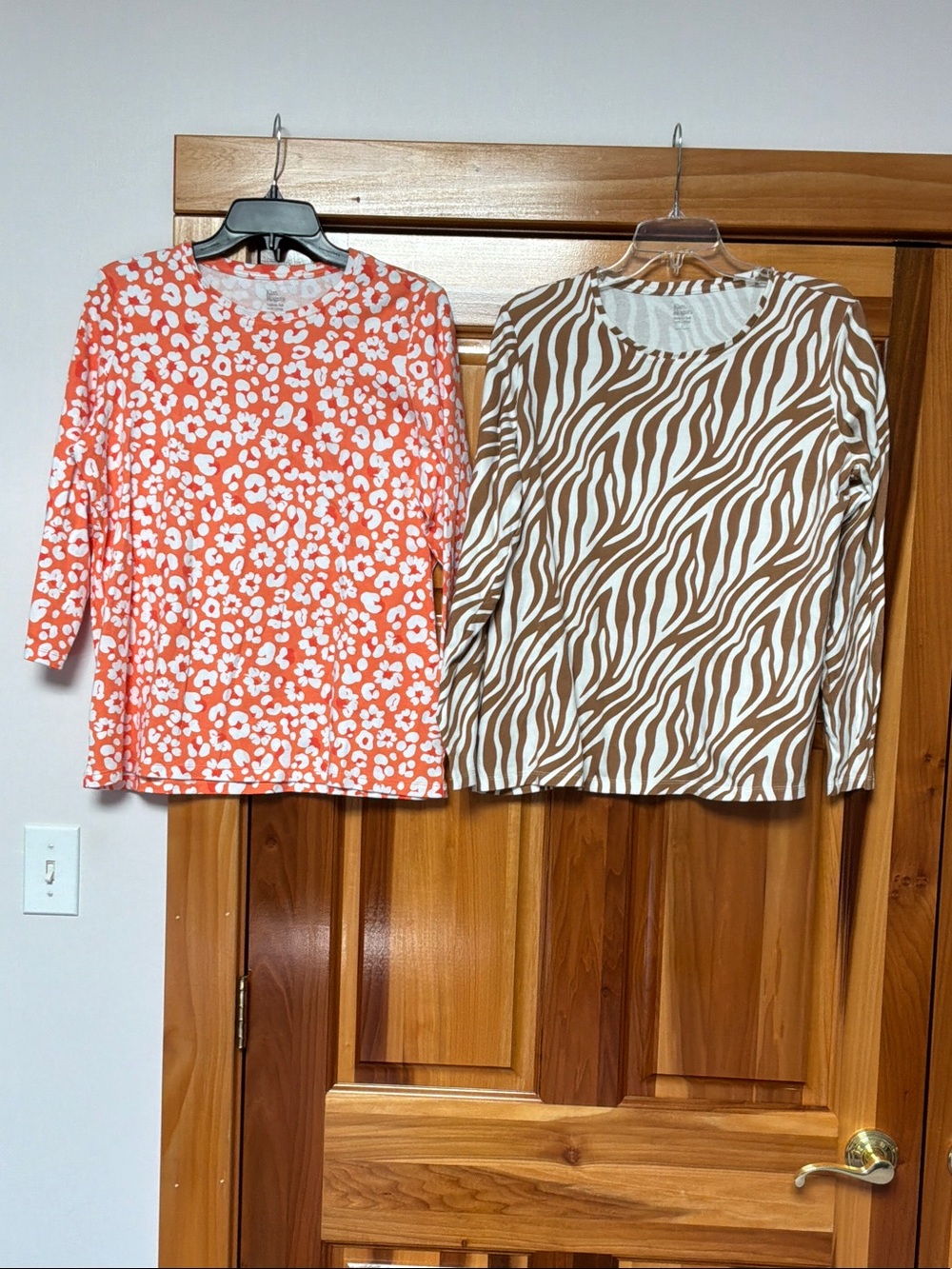 Kim Rogers Coral Floral & Brown Zebra Long Sleeve Tops